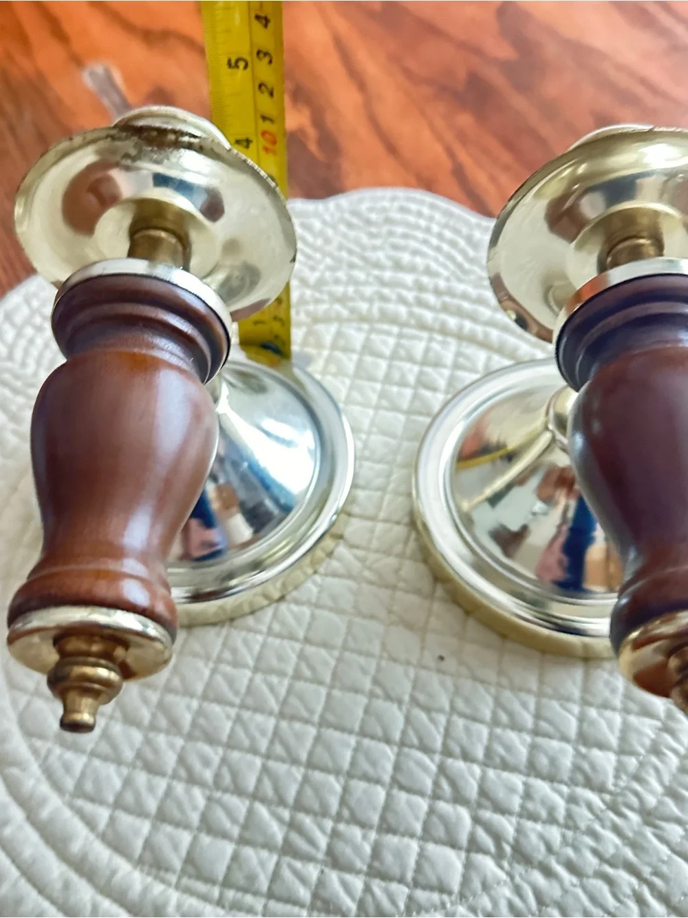 Pair of vintage metal/wood wall candle sconces
